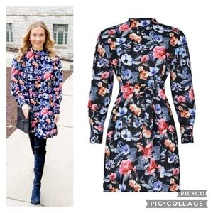 Rebecca Minkoff Trudy Dress Black Floral High Neck Mini XS Long Sleeve Party